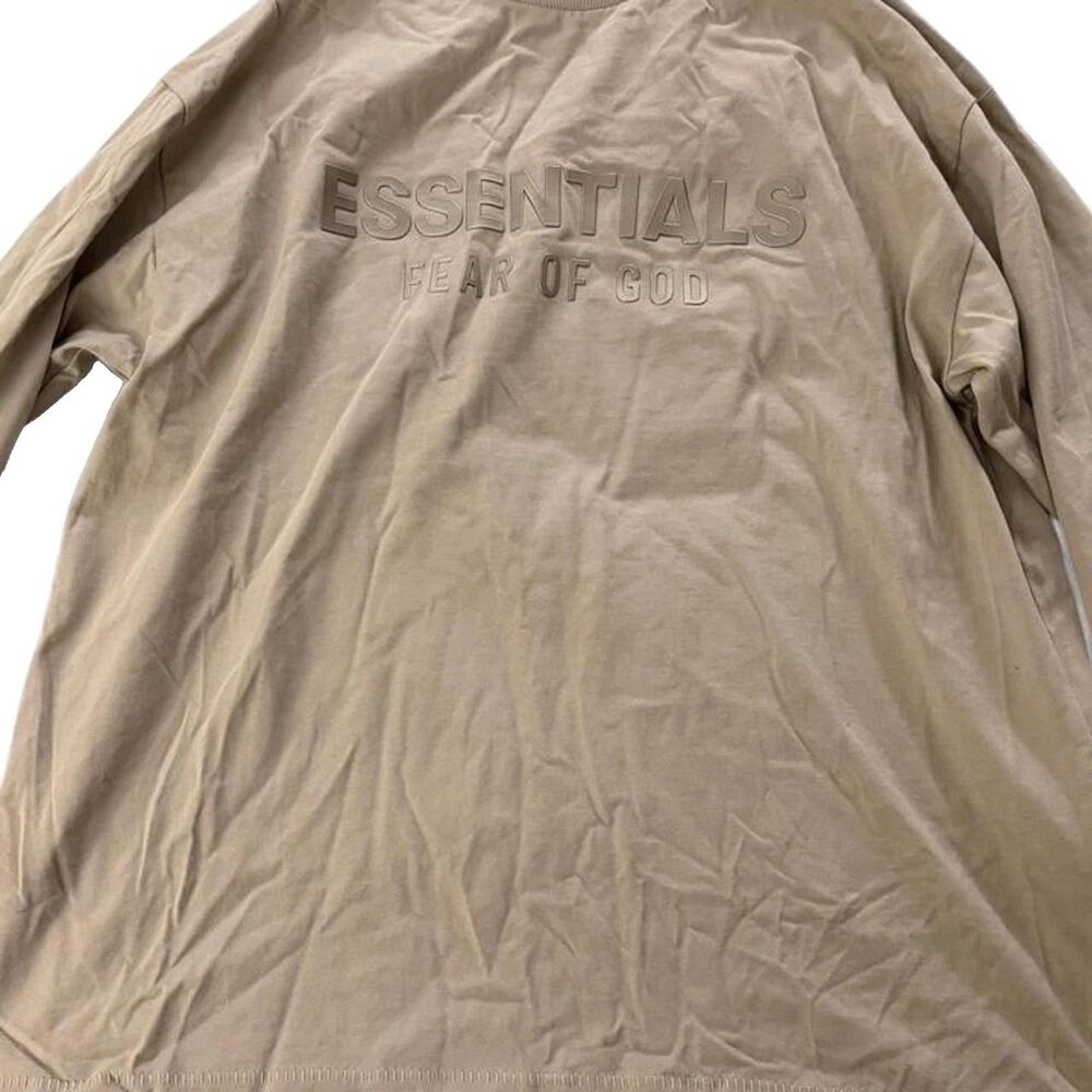 Essentials Fear Of God Tan Cream Puffer Logo Long Sleeve Men’s Shirt Size 12